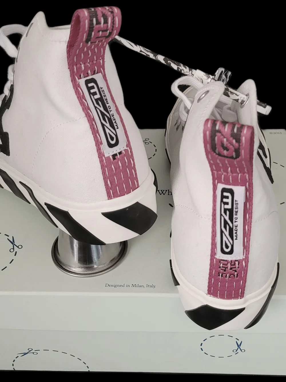 White High-Top Chunky Sole Sneakers with Pink Heel Pull